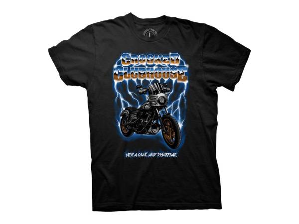 Crooked Clubhouse Black Drop A Gear Short Sleeve Tee. Large.