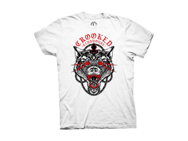 Crooked Clubhouse White Wolfgang Short Sleeve Tee. Medium.