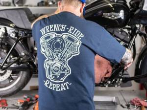 Wrench Ride Repeat Navy Shovel Head T-Shirt - Medium