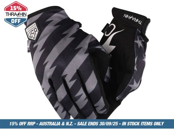 Black & Grey, Stars & Bolts Stealth Gloves - Size Small